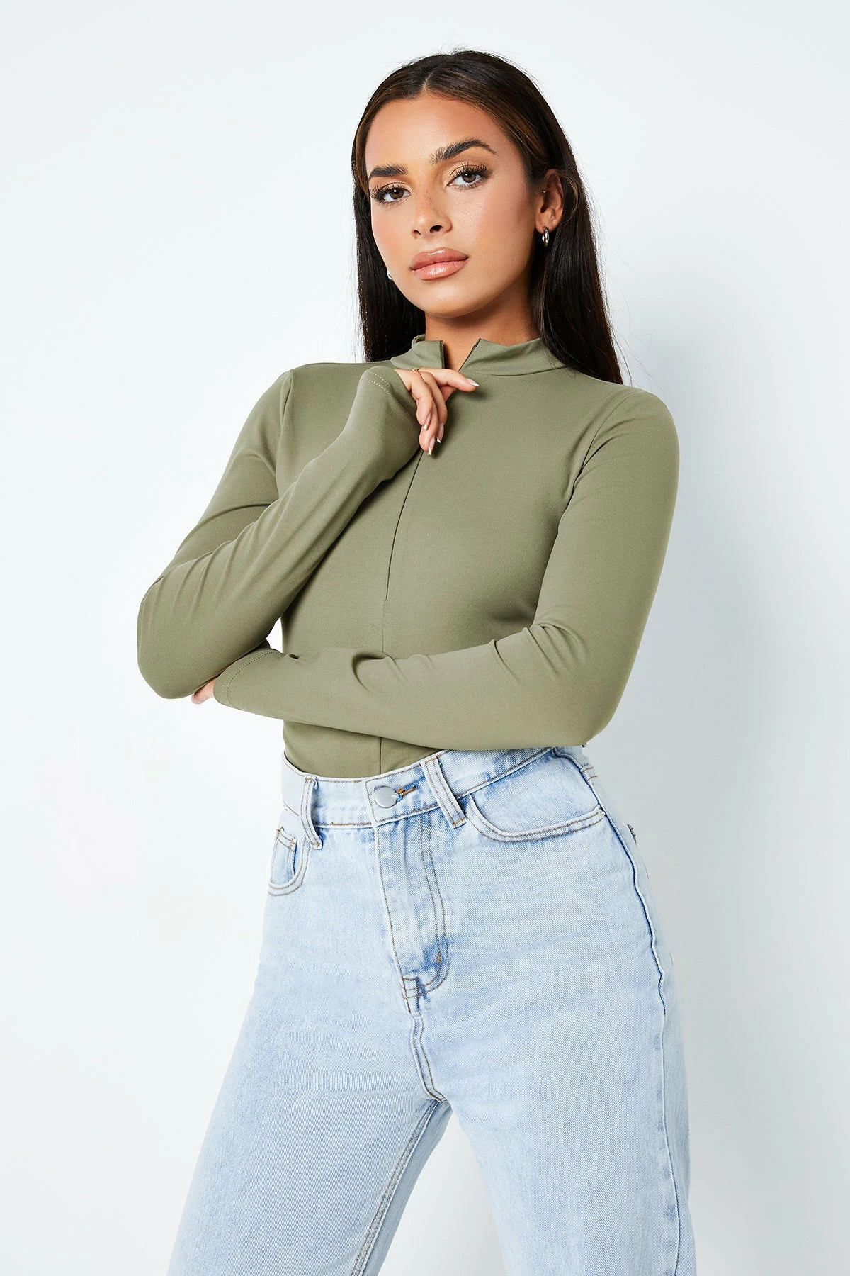 SOLADO Mock Neck Zipper Front Long Sleeve Bodysuit 2 SOLADO Mock Neck Zipper Front Long Sleeve Bodysuit - Image 2