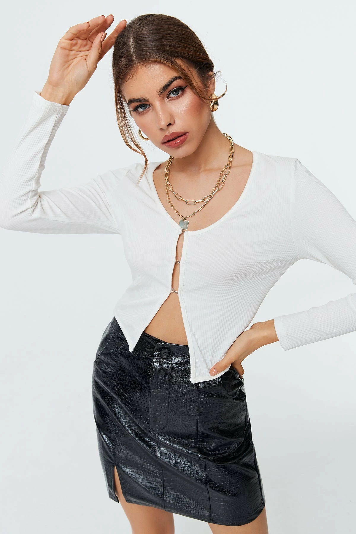 Solado Button Front Solid Rib-knit Long Sleeve Blouse 6 Solado Button Front Solid Rib-knit Long Sleeve Blouse - Image 6