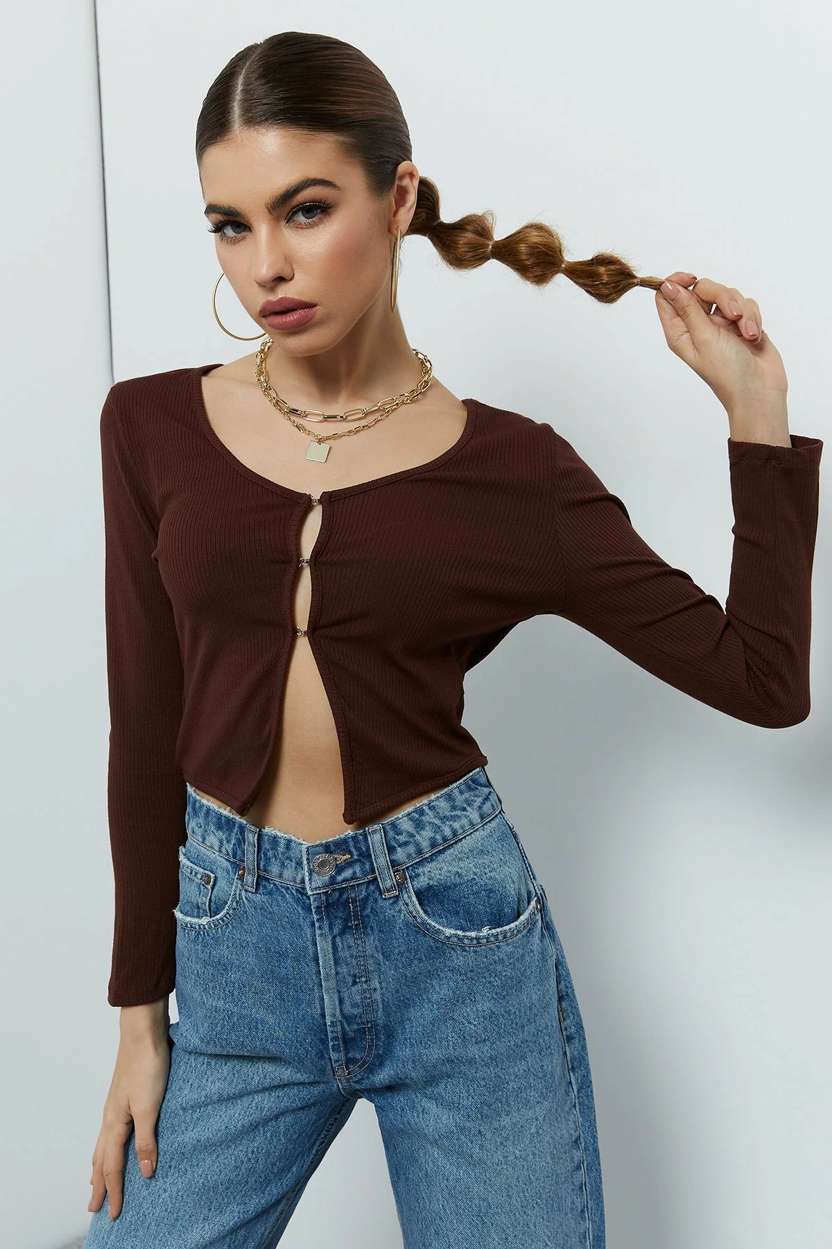 Solado Button Front Solid Rib-knit Long Sleeve Blouse 9 Solado Button Front Solid Rib-knit Long Sleeve Blouse - Image 9