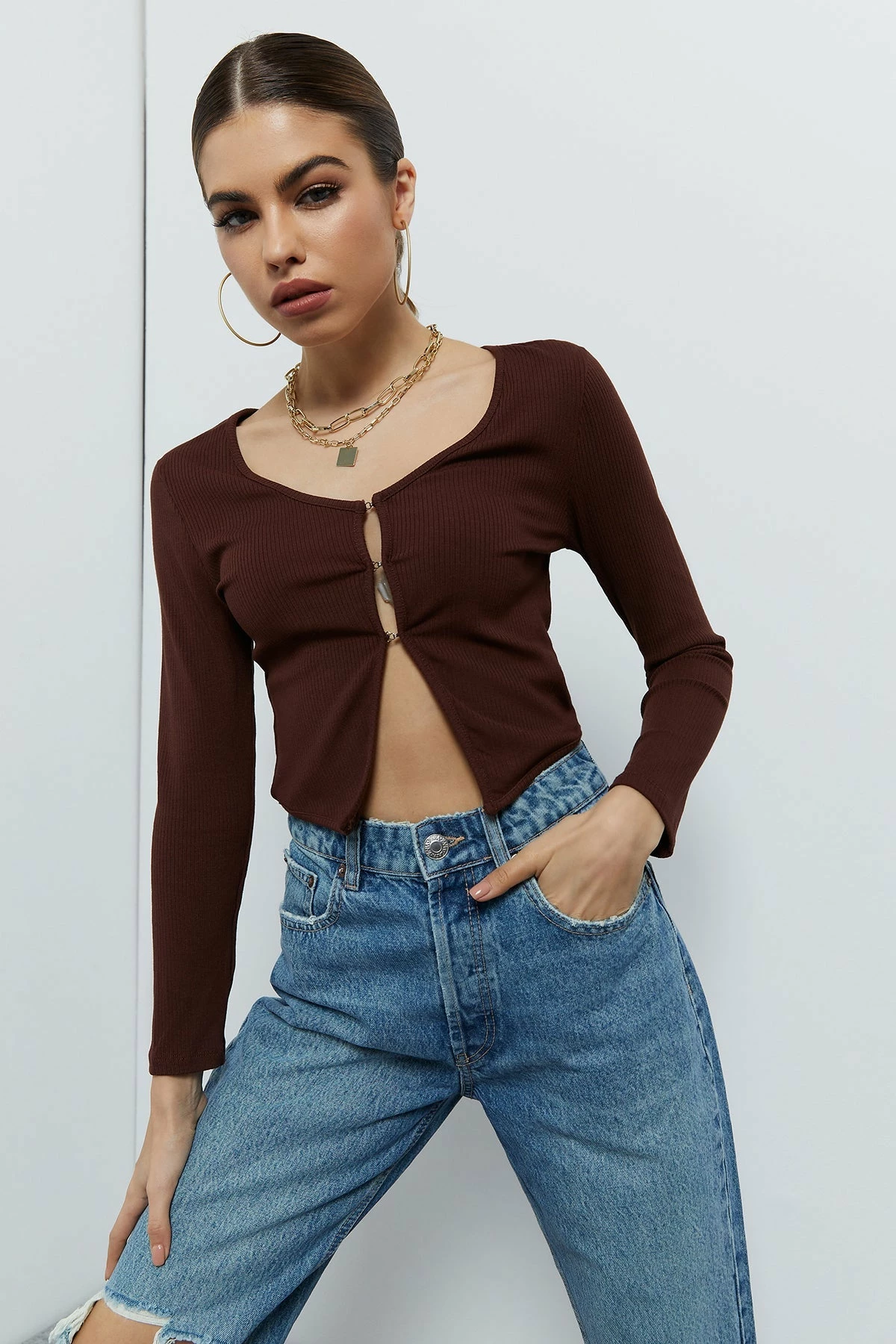 Solado Button Front Solid Rib-knit Long Sleeve Blouse 10 Solado Button Front Solid Rib-knit Long Sleeve Blouse - Image 10