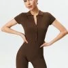 Solado Half Button Solid Ribbed Jumpsuit