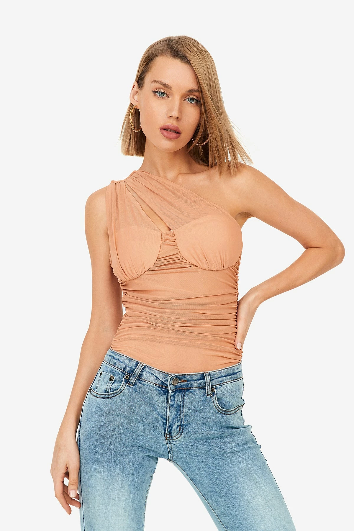 SOLADO Mesh One Shoulder Pleated Bodysuit 3 SOLADO Mesh One Shoulder Pleated Bodysuit - Image 3
