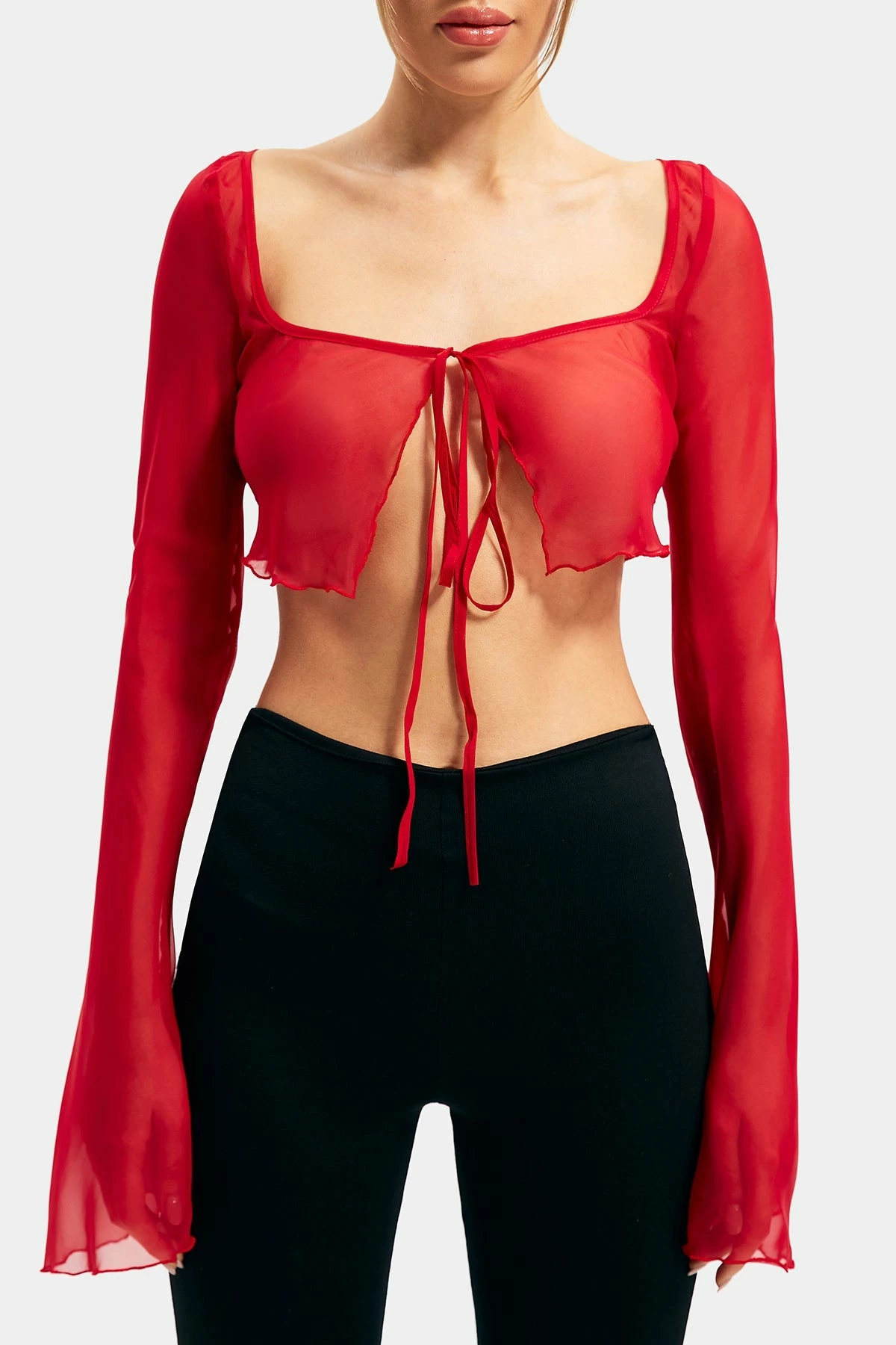 SOLADO Mesh Tie Front Flare Long Sleeve Top 14 SOLADO Mesh Tie Front Flare Long Sleeve Top - Image 14