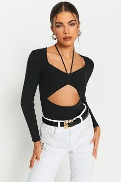 SOLADO Halter Neck Cut Out Long Sleeve Sweater