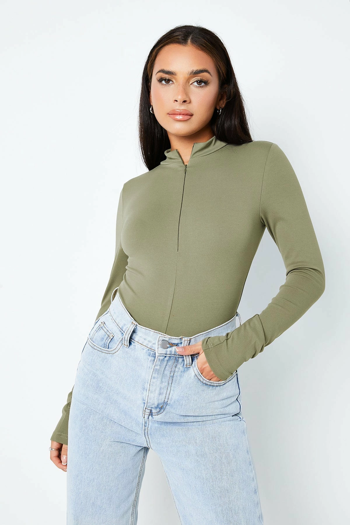 SOLADO Mock Neck Zipper Front Long Sleeve Bodysuit 1 SOLADO Mock Neck Zipper Front Long Sleeve Bodysuit