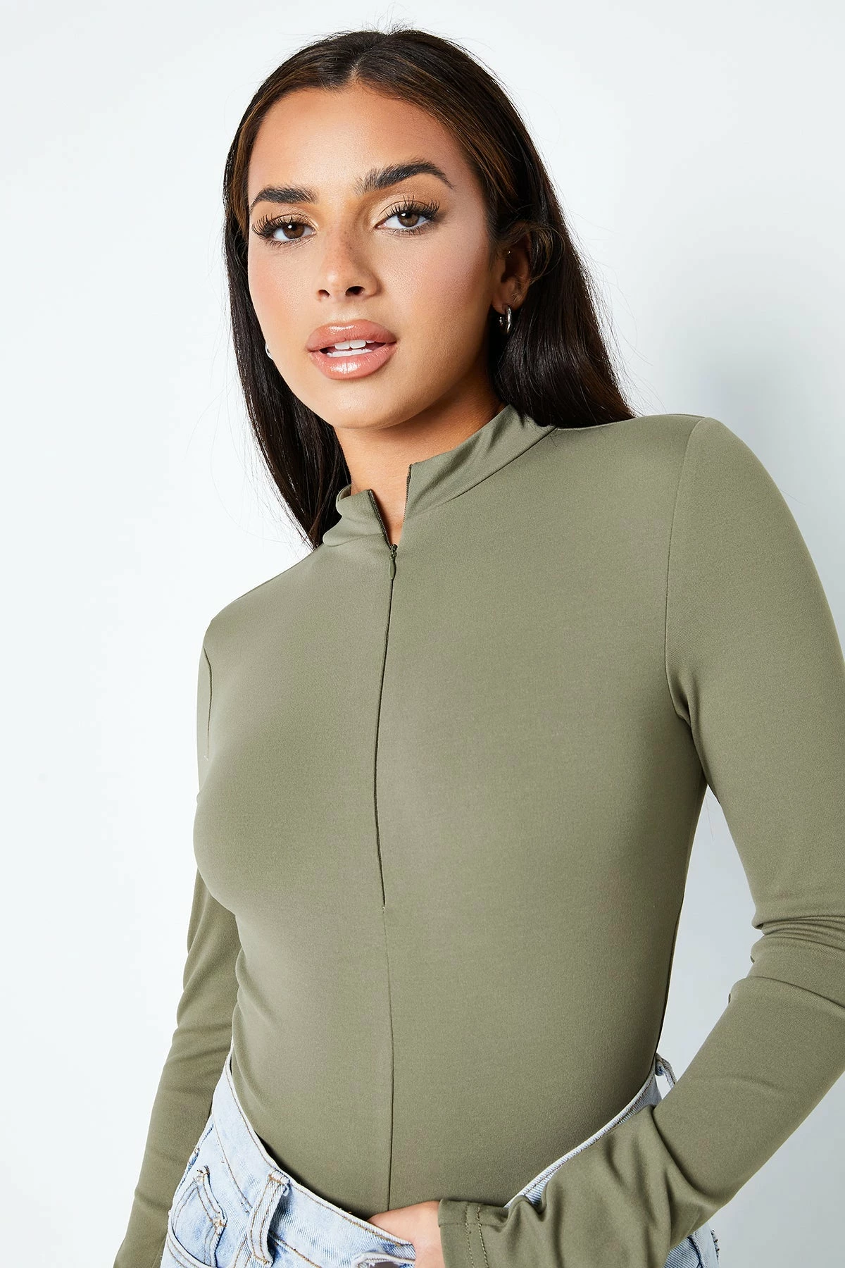 SOLADO Mock Neck Zipper Front Long Sleeve Bodysuit 3 SOLADO Mock Neck Zipper Front Long Sleeve Bodysuit - Image 3
