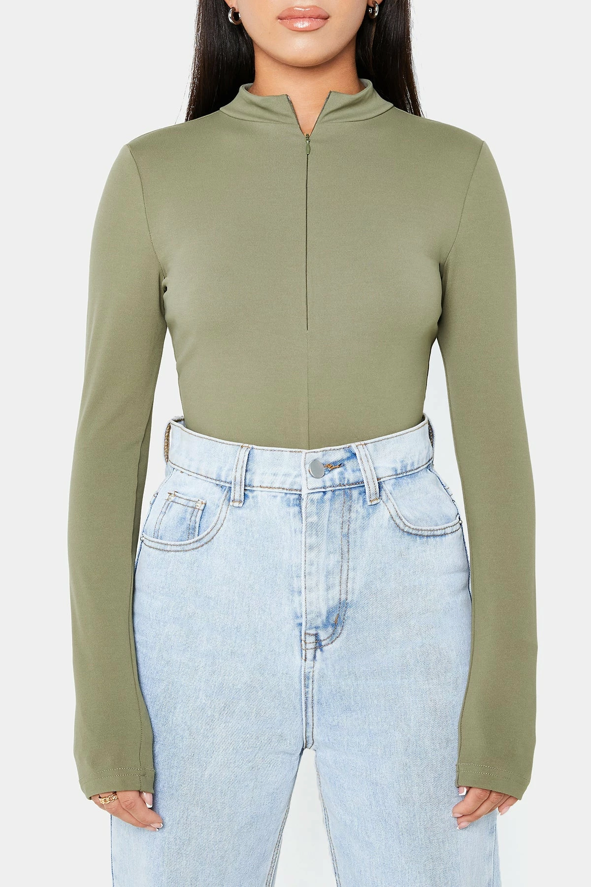 SOLADO Mock Neck Zipper Front Long Sleeve Bodysuit 6 SOLADO Mock Neck Zipper Front Long Sleeve Bodysuit - Image 6
