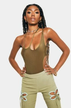 SOLADO Halter Neck One Shoulder Cut Out Backless Bodysuit