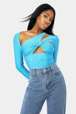 SOLADO Twist Front Cut Out Asymmetrical Neck Long Sleeve Bodysuit