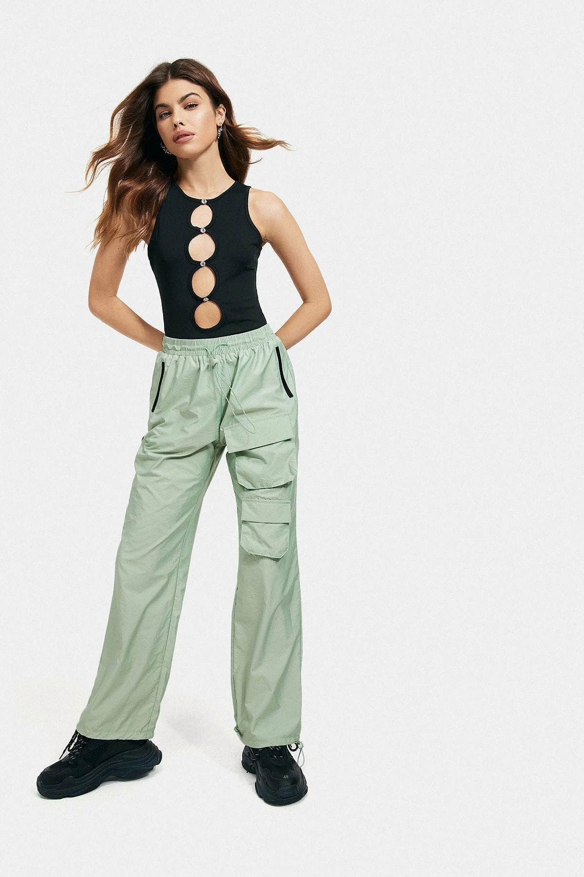Solado Rhinestone Decor Cut Out Sleeveless Bodysuit 5 Solado Rhinestone Decor Cut Out Sleeveless Bodysuit - Image 5