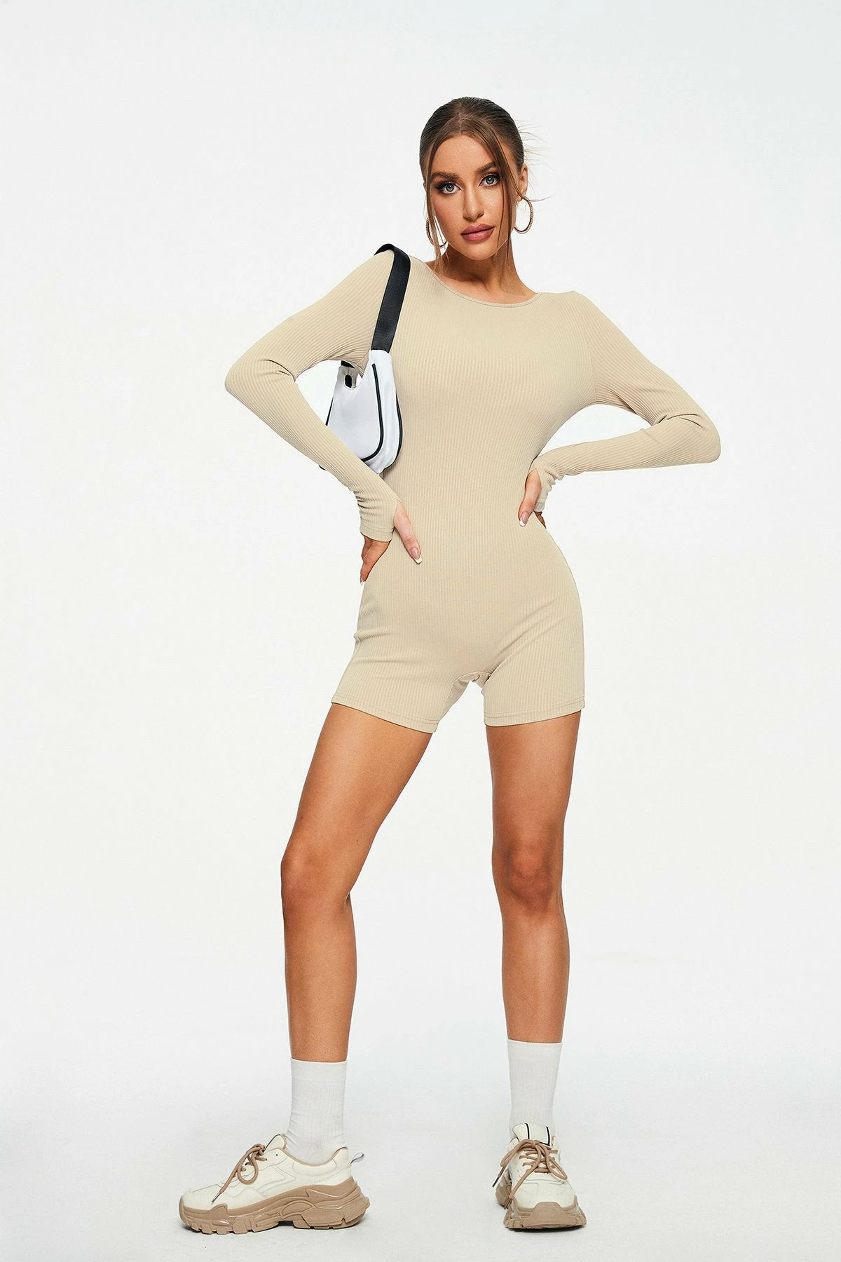 SOLADO Ribbed Thumb Hole Long Sleeve Romper Playsuit 4 SOLADO Ribbed Thumb Hole Long Sleeve Romper Playsuit - Image 4