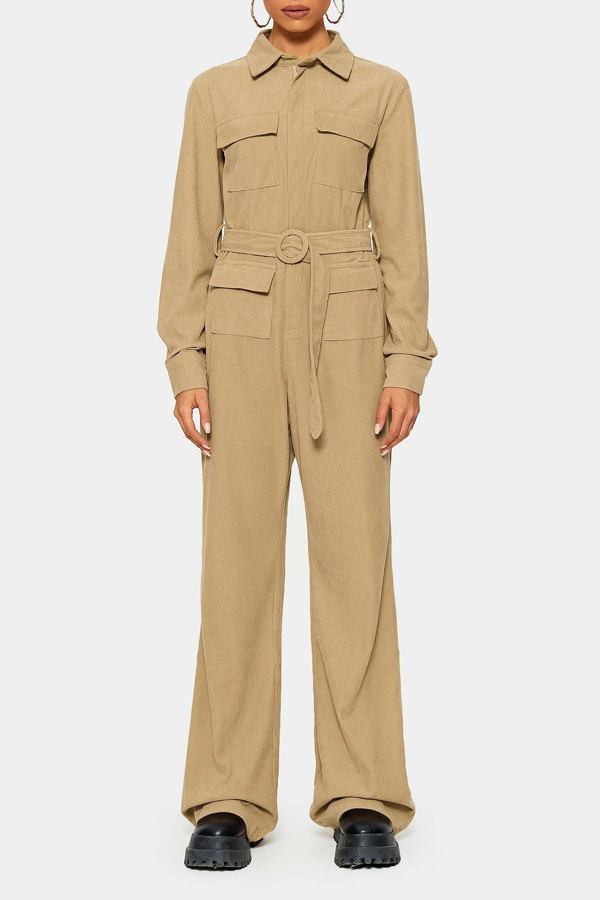 SOLADO Lapel Neck Pocket Patched Cinched Waist Boiler Suit 6 SOLADO Lapel Neck Pocket Patched Cinched Waist Boiler Suit - Image 6