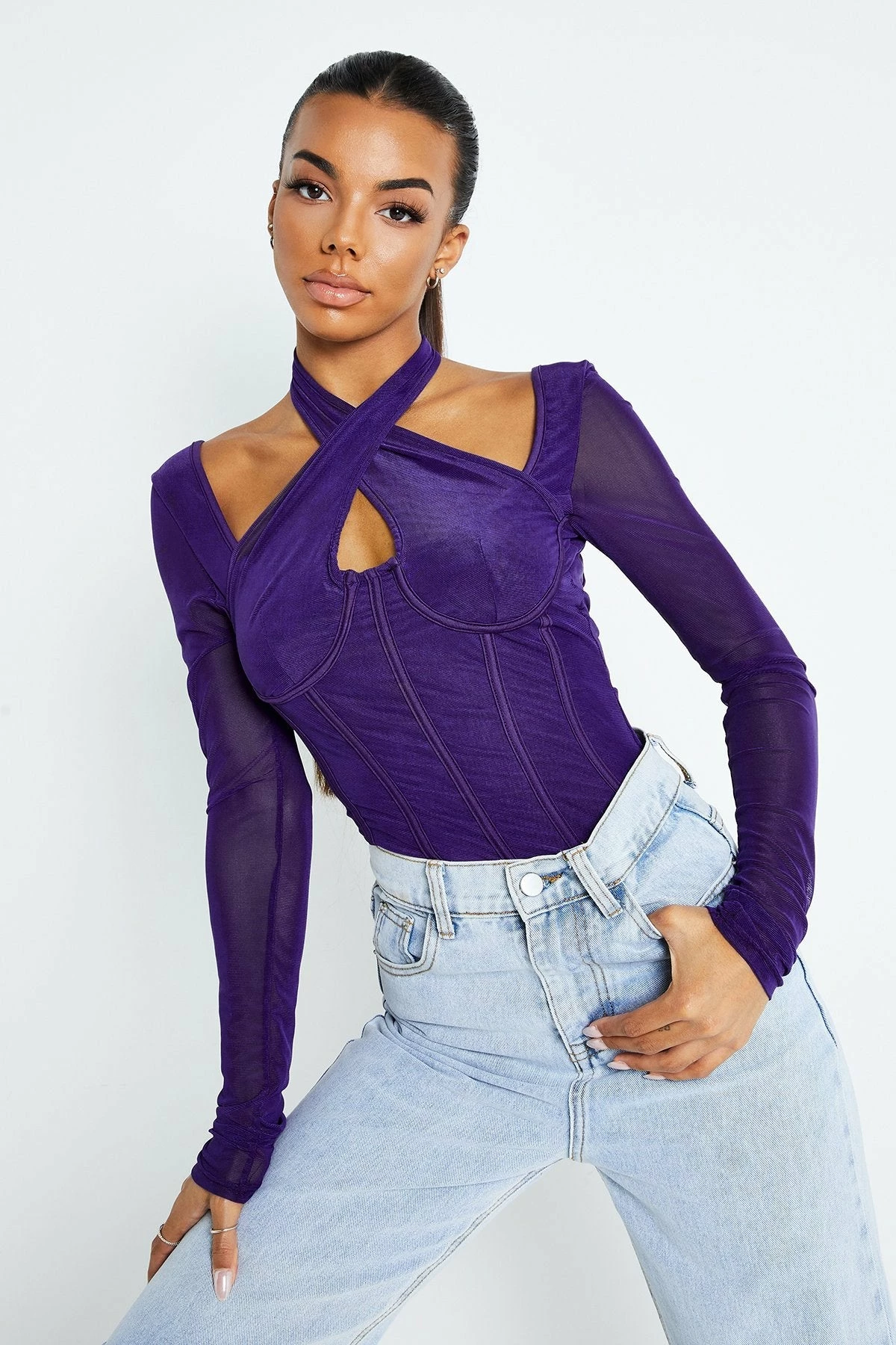 Solado Halter Neck Mesh Splicing Long Sleeve Bodysuit 1 Solado Halter Neck Mesh Splicing Long Sleeve Bodysuit