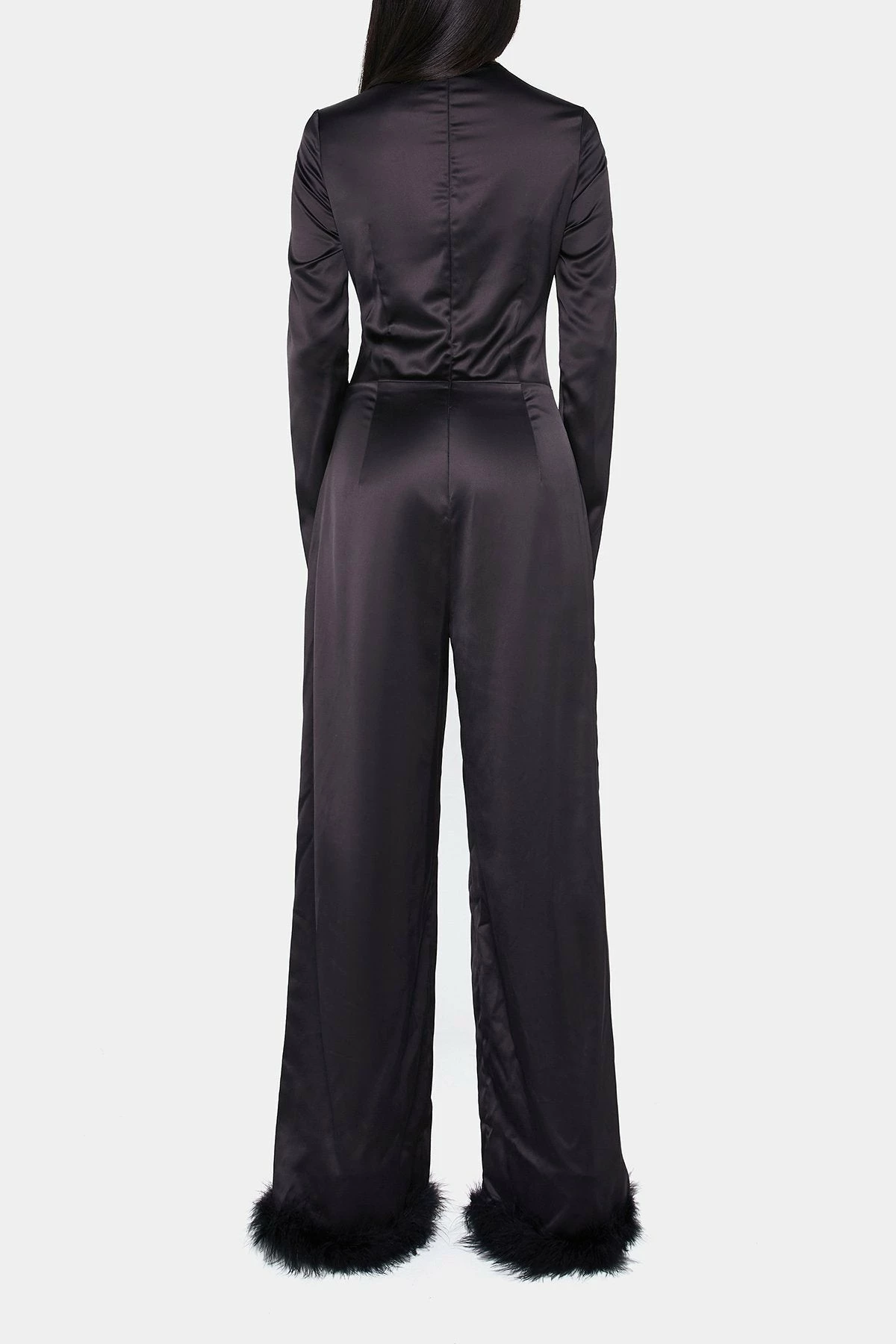 SOLADO Satin Cut Out Feather Hem Long Sleeve Jumpsuit 7 SOLADO Satin Cut Out Feather Hem Long Sleeve Jumpsuit - Image 7