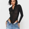 Solado Lapel Neck Half Button Long Sleeve Bodysuit