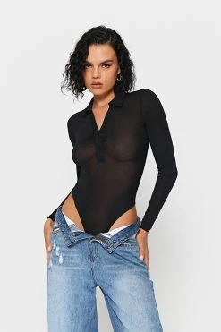 Solado Lapel Neck Half Button Long Sleeve Bodysuit