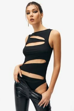 SOLADO Cut Out Sleeveless Solid Bodysuit