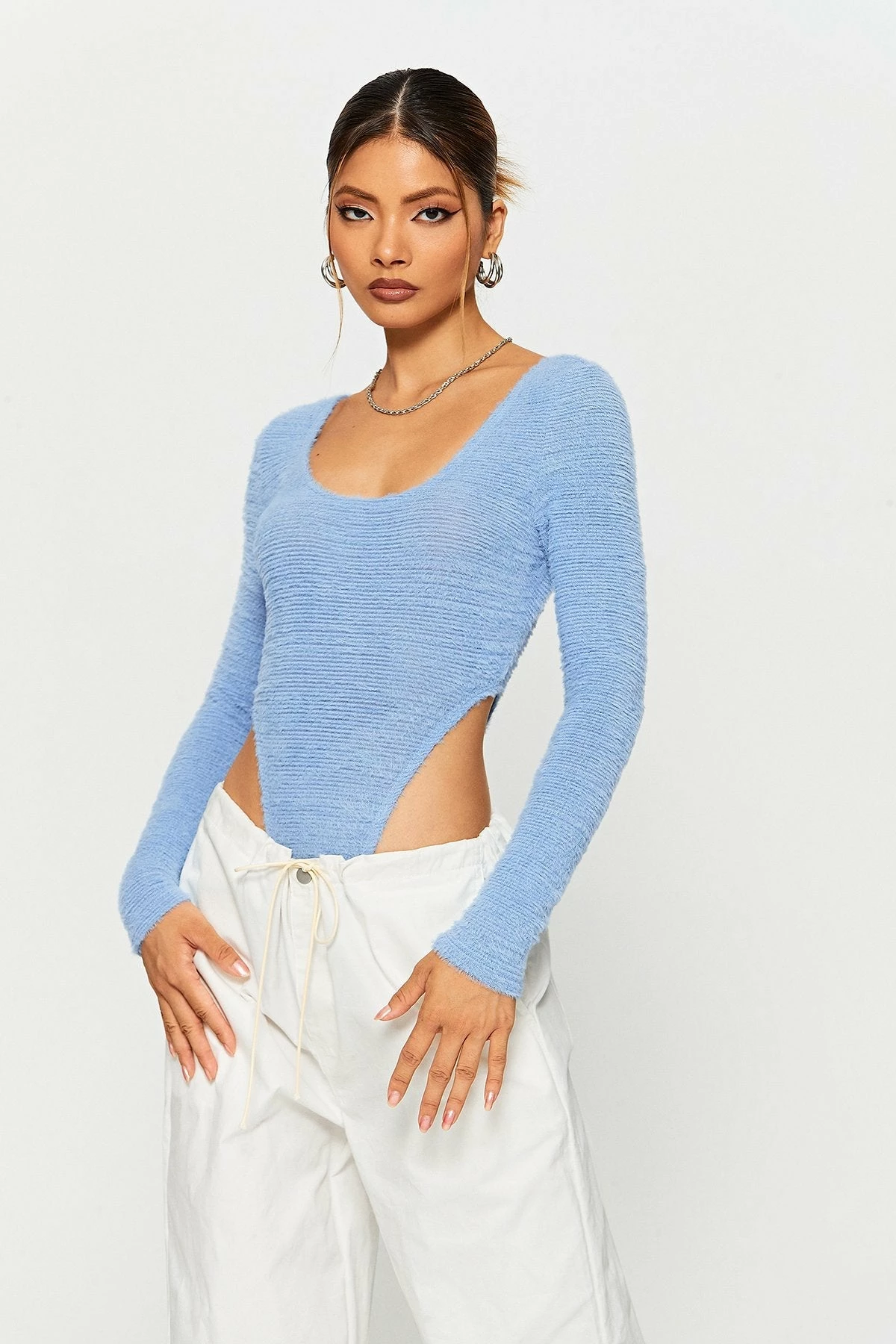 SOLADO U Neck Fluffy Long Sleeve Bodysuit 2 SOLADO U Neck Fluffy Long Sleeve Bodysuit - Image 2