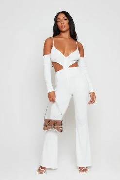SOLADO Plunging Neck Cut Out Cold Shoulder Jumpsuit