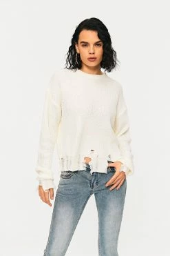 Solado Drop Shoulder Ripped Asymmetrical Hem Sweater