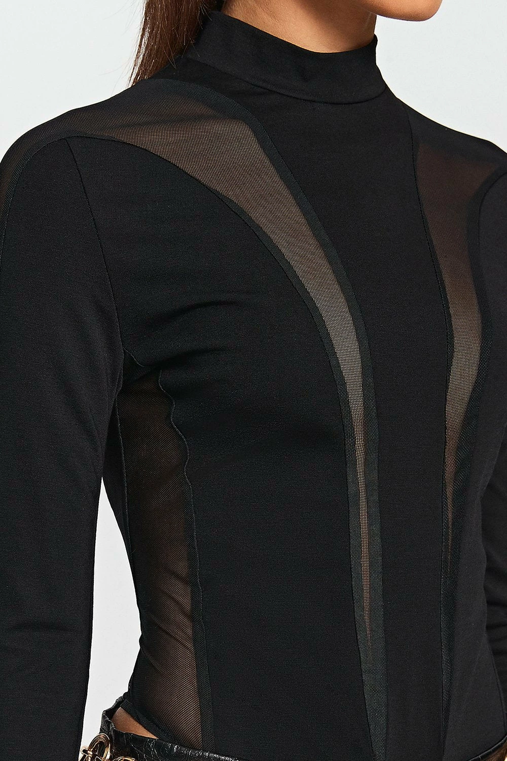 SOLADO Mesh Splicing Split Cuff Long Sleeve Bodysuit 5 SOLADO Mesh Splicing Split Cuff Long Sleeve Bodysuit - Image 5