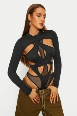 Solado Cut Out Cross Over Tie Back Long Sleeve Bodysuit