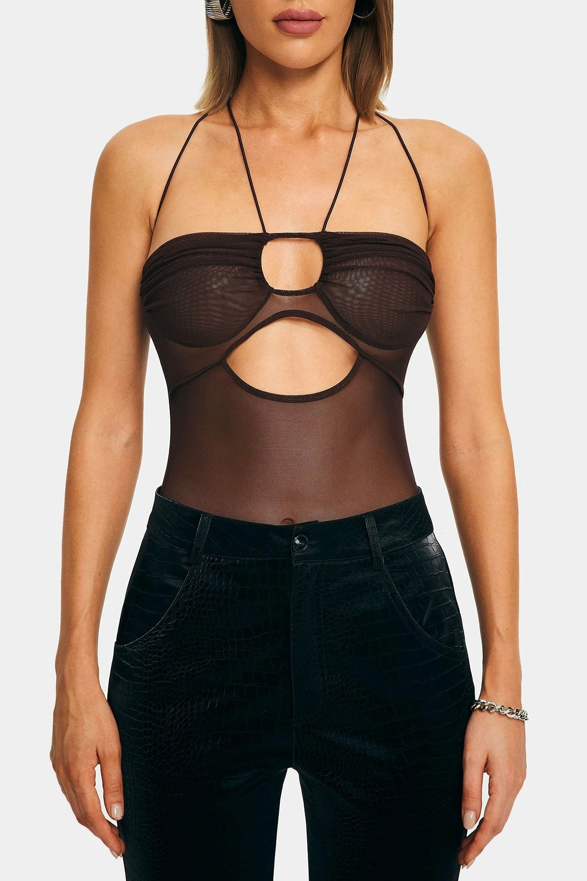 SOLADO Halter Neck Cut Out Backless Mesh Bodysuit 6 SOLADO Halter Neck Cut Out Backless Mesh Bodysuit - Image 6