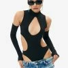 SOLADO Cut Out Cold Shoulder Bodysuit With Oversleeve