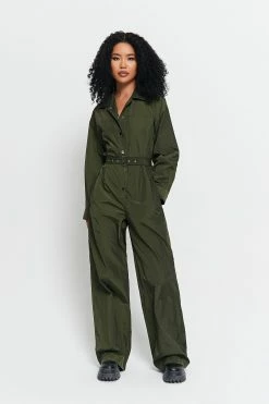 SOLADO Lapel Neck Cinched Waist Boiler Suit With Belt