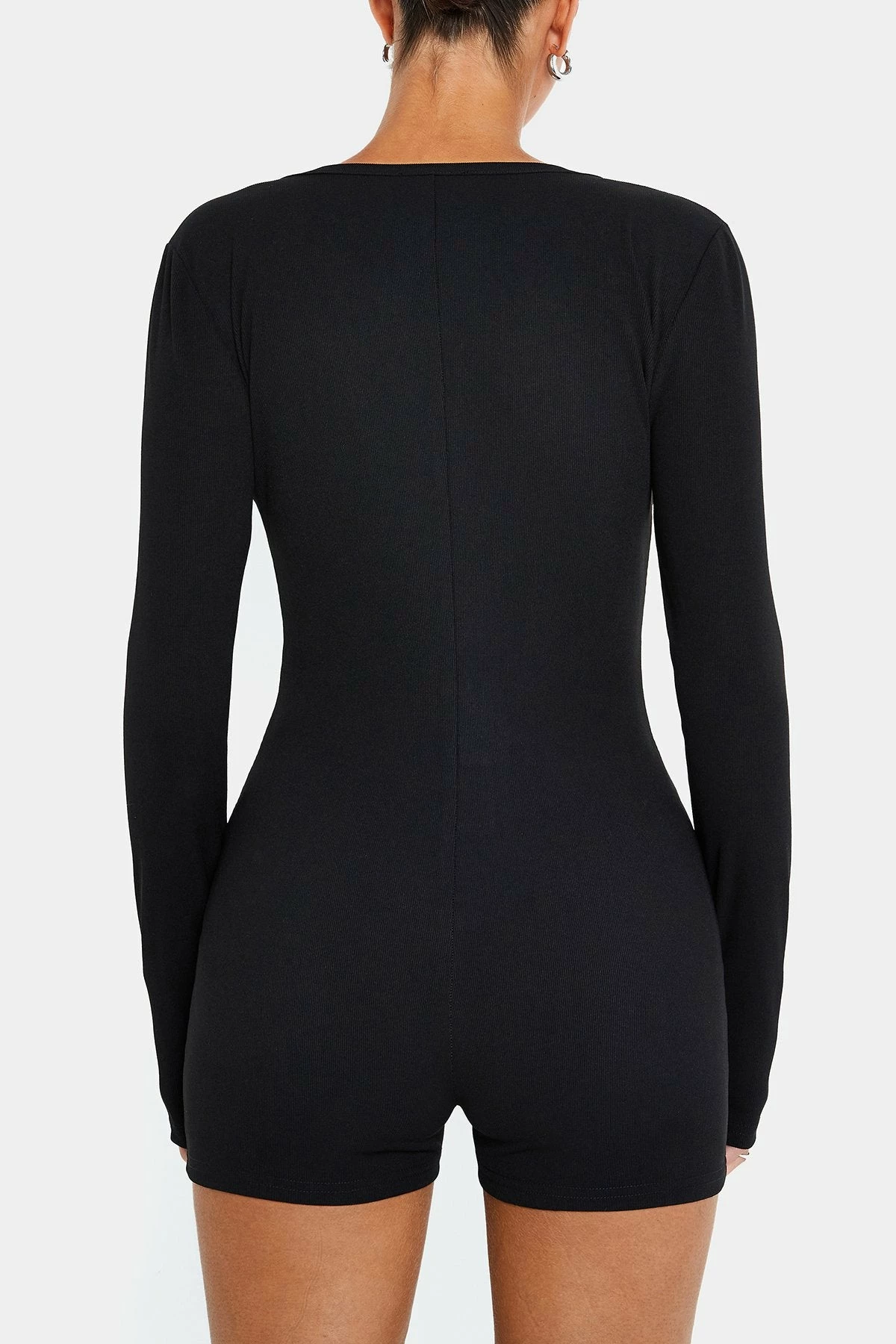 SOLADO Ribbed Button Front Long Sleeve Solid Romper Playsuit 7 SOLADO Ribbed Button Front Long Sleeve Solid Romper Playsuit - Image 7
