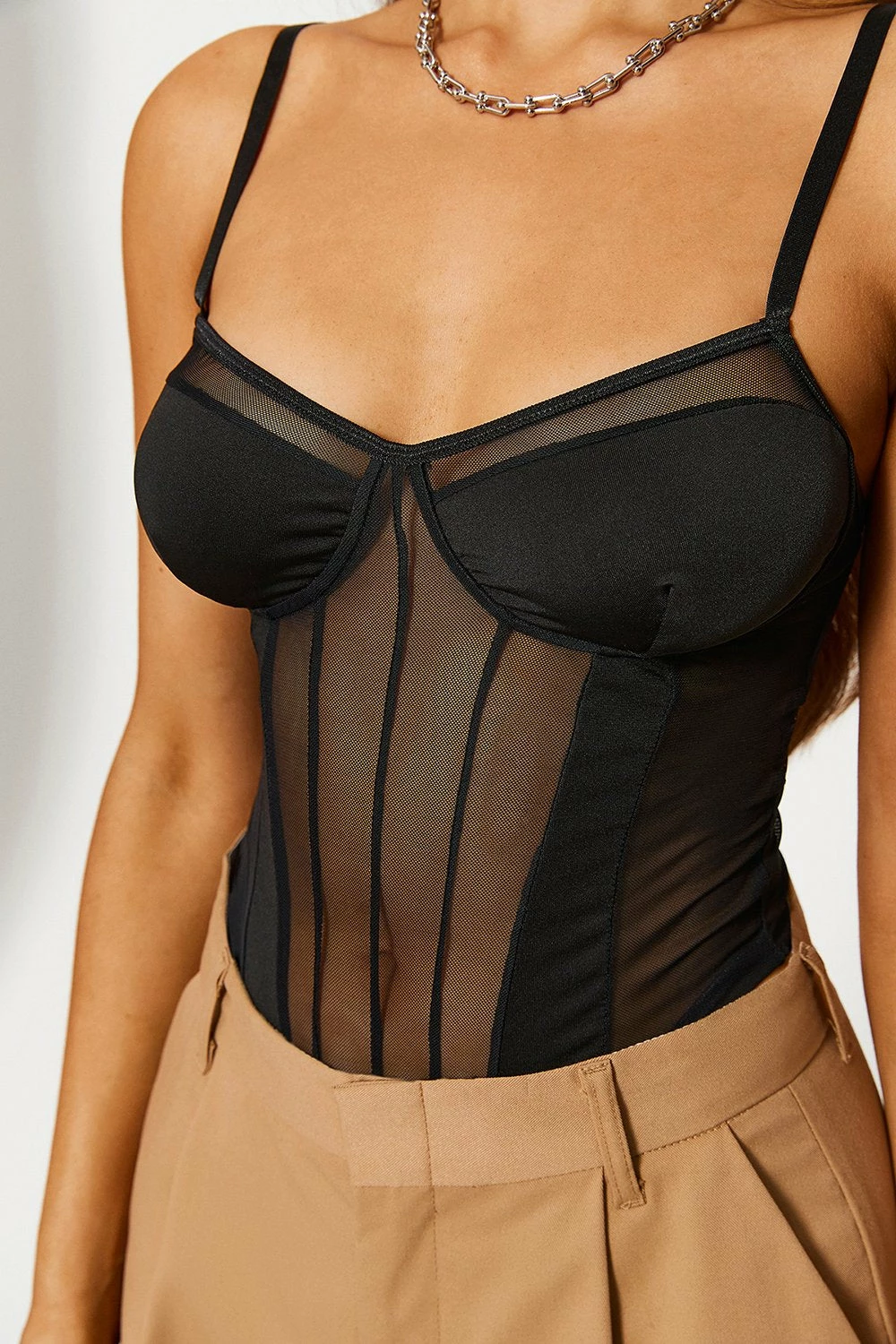 Solado Plunging Neck Boning Mesh Bodysuit 5 Solado Plunging Neck Boning Mesh Bodysuit - Image 5