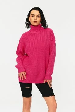 Solado High Neck Drop Shoulder Ribbed Knit Long Sleeve Sweater