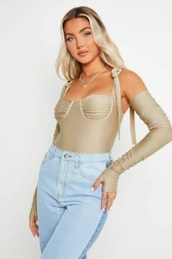 Alternative view of SOLADO Cold Shoulder Tie Strap Long Sleeve Bodysuit