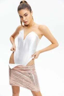 Solado Satin Off Shoulder Plunging Neck Bodysuit