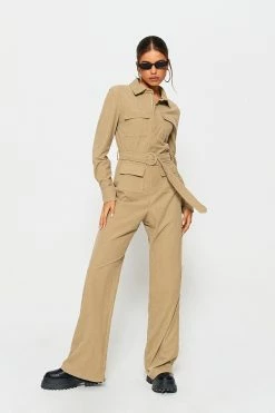 SOLADO Lapel Neck Pocket Patched Cinched Waist Boiler Suit