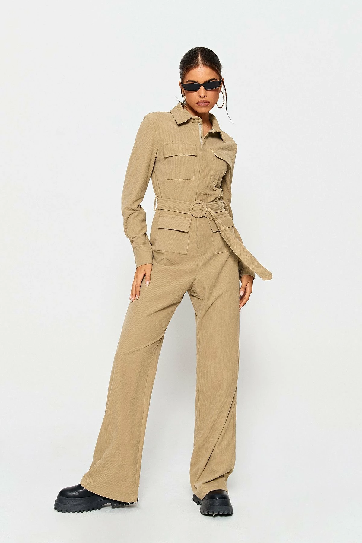 SOLADO Lapel Neck Pocket Patched Cinched Waist Boiler Suit 1 SOLADO Lapel Neck Pocket Patched Cinched Waist Boiler Suit