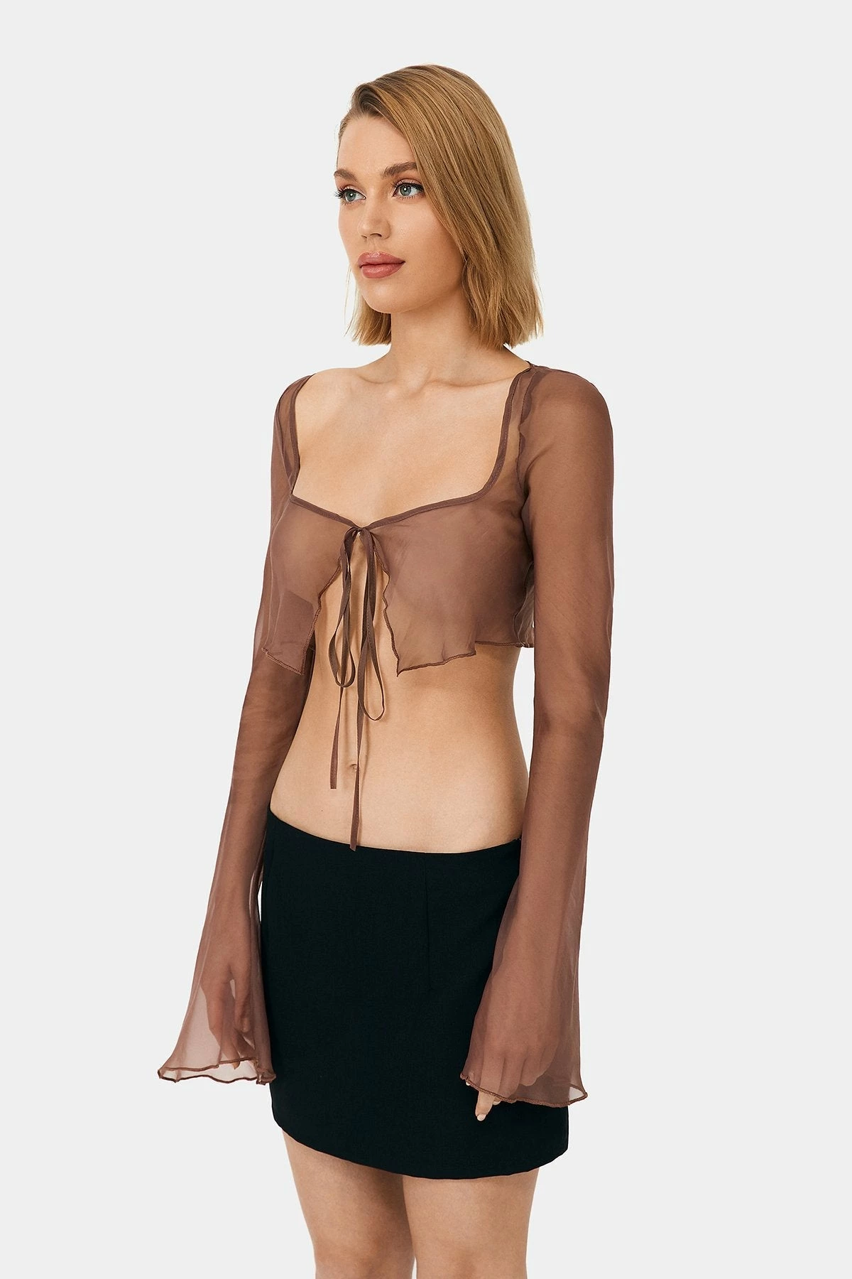 SOLADO Mesh Tie Front Flare Long Sleeve Top 5 SOLADO Mesh Tie Front Flare Long Sleeve Top - Image 5
