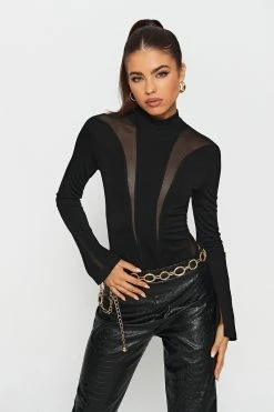 Alternative view of SOLADO Mesh Splicing Split Cuff Long Sleeve Bodysuit