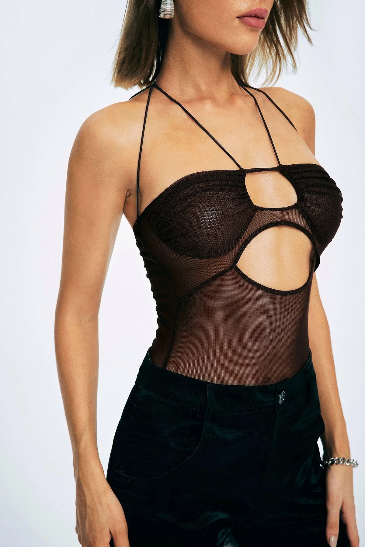SOLADO Halter Neck Cut Out Backless Mesh Bodysuit 5 SOLADO Halter Neck Cut Out Backless Mesh Bodysuit - Image 5