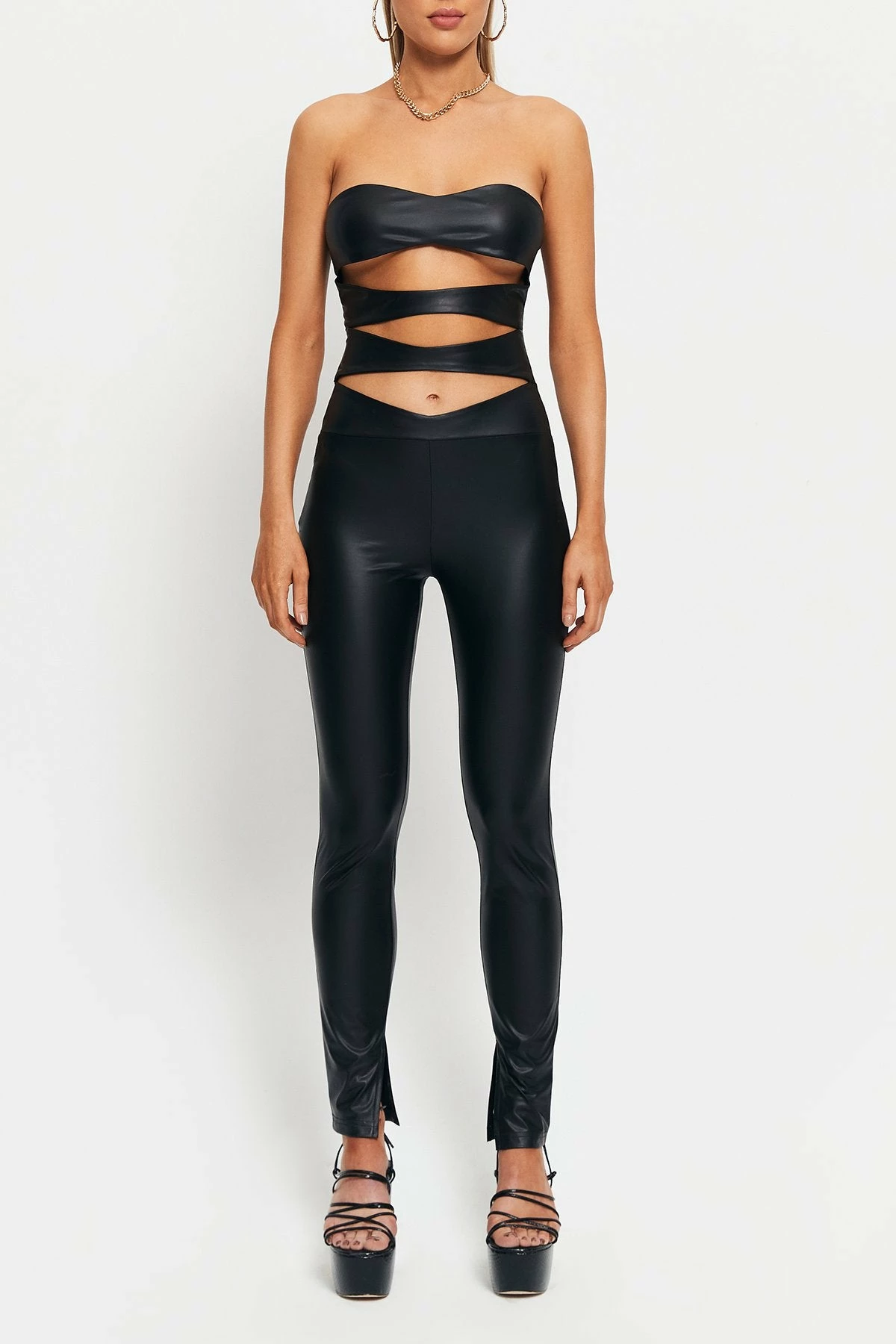 SOLADO Off Shoulder Cut Out PU Leather Skinny Jumpsuit 6 SOLADO Off Shoulder Cut Out PU Leather Skinny Jumpsuit - Image 6