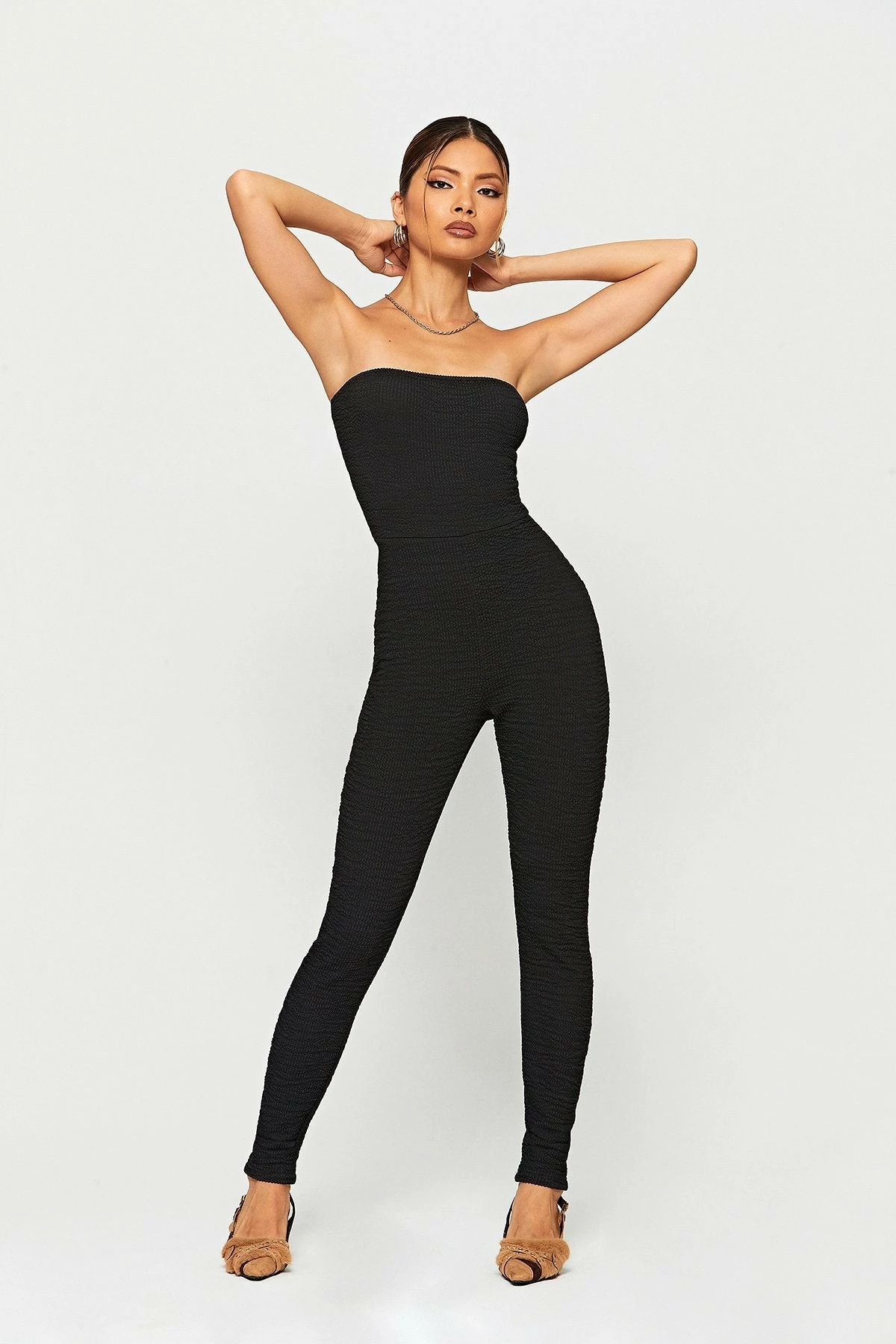 SOLADO Off Shoulder Textured Bodycon Skinny Jumpsuit 1 SOLADO Off Shoulder Textured Bodycon Skinny Jumpsuit