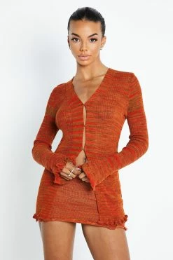 Solado Colorblock Split Hem Lettuce Trim Cardigan