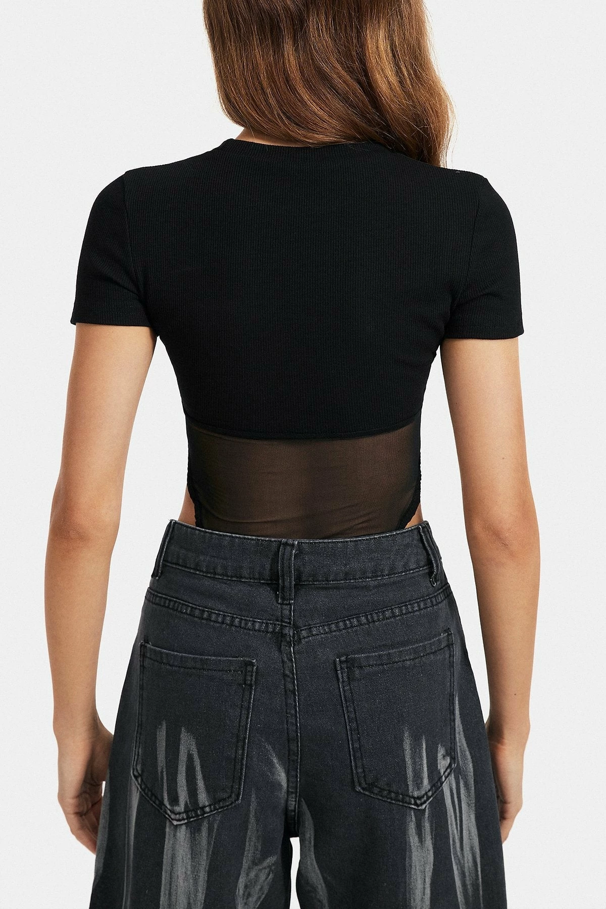 Solado Mesh Splicing Short Sleeve Solid Bodysuit 8 Solado Mesh Splicing Short Sleeve Solid Bodysuit - Image 8