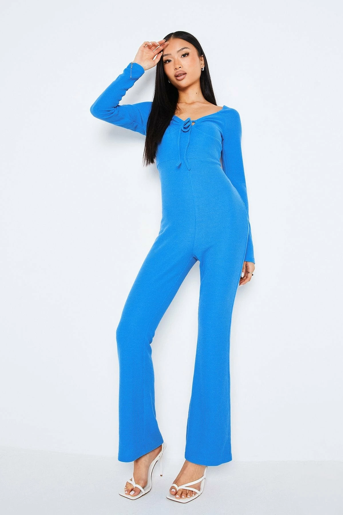 SOLADO Tie Front Long Sleeve Flared Leg Jumpsuit - Image 2