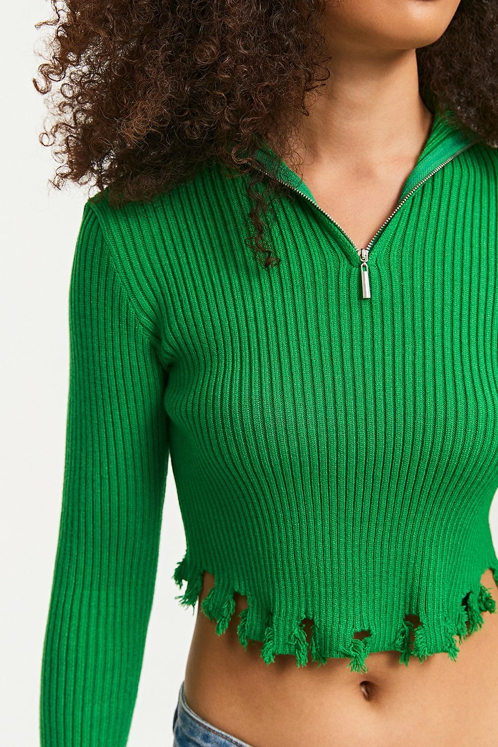 Solado Zipper Front Asymmetrical Hem Ribbed Knit Sweater - Image 4