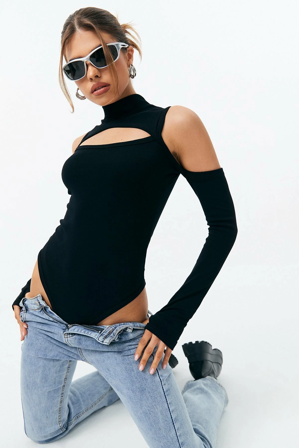 Solado Off Shoulder Cut Out Solid Bodysuit