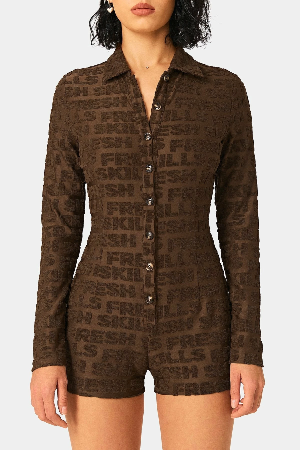 SOLADO Lapel Neck Button Front Letter Print Romper Playsuit 6 SOLADO Lapel Neck Button Front Letter Print Romper Playsuit - Image 6