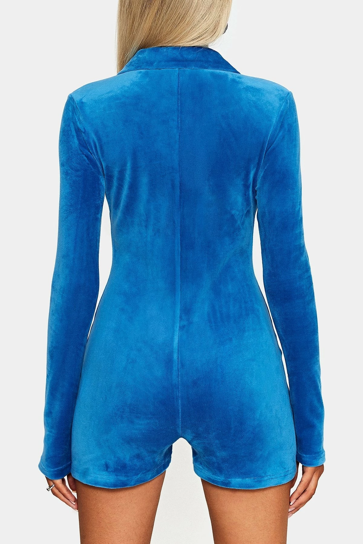 SOLADO Lapel Neck Button Front Velvet Romper Playsuit 7 SOLADO Lapel Neck Button Front Velvet Romper Playsuit - Image 7