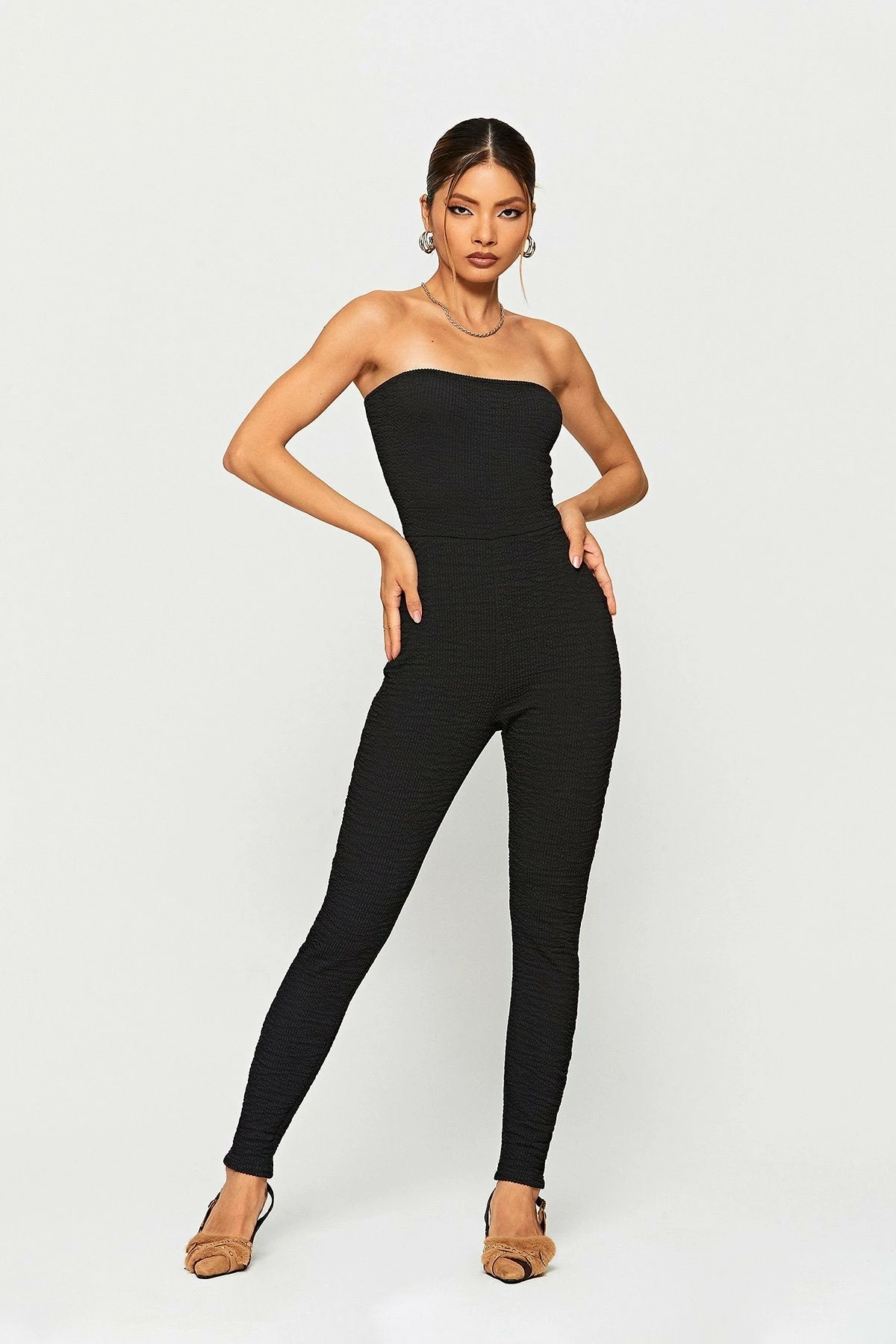 SOLADO Off Shoulder Textured Bodycon Skinny Jumpsuit 2 SOLADO Off Shoulder Textured Bodycon Skinny Jumpsuit - Image 2