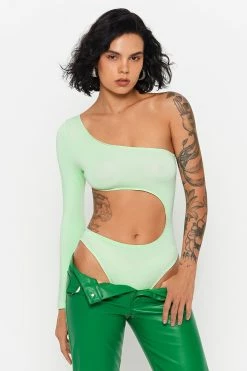 SOLADO One Sleeve Cold Shoulder Cut Out Bodysuit